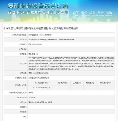 銷售侵犯他人注冊商標專用權商品 深圳富士瑞機電設備被罰